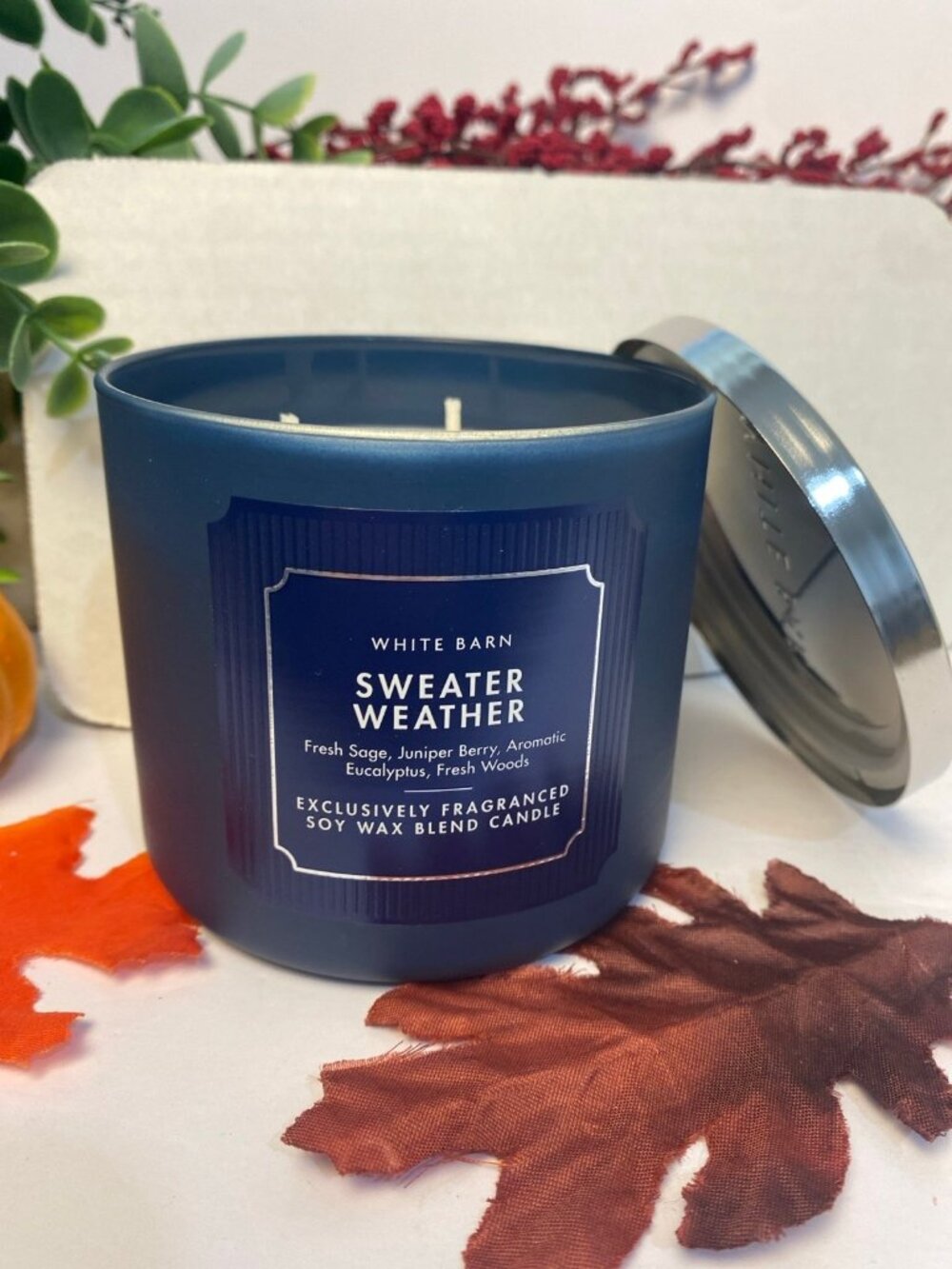 βSweater Weatherβ Bath & Body Works White Barn New 3 Wick Candle